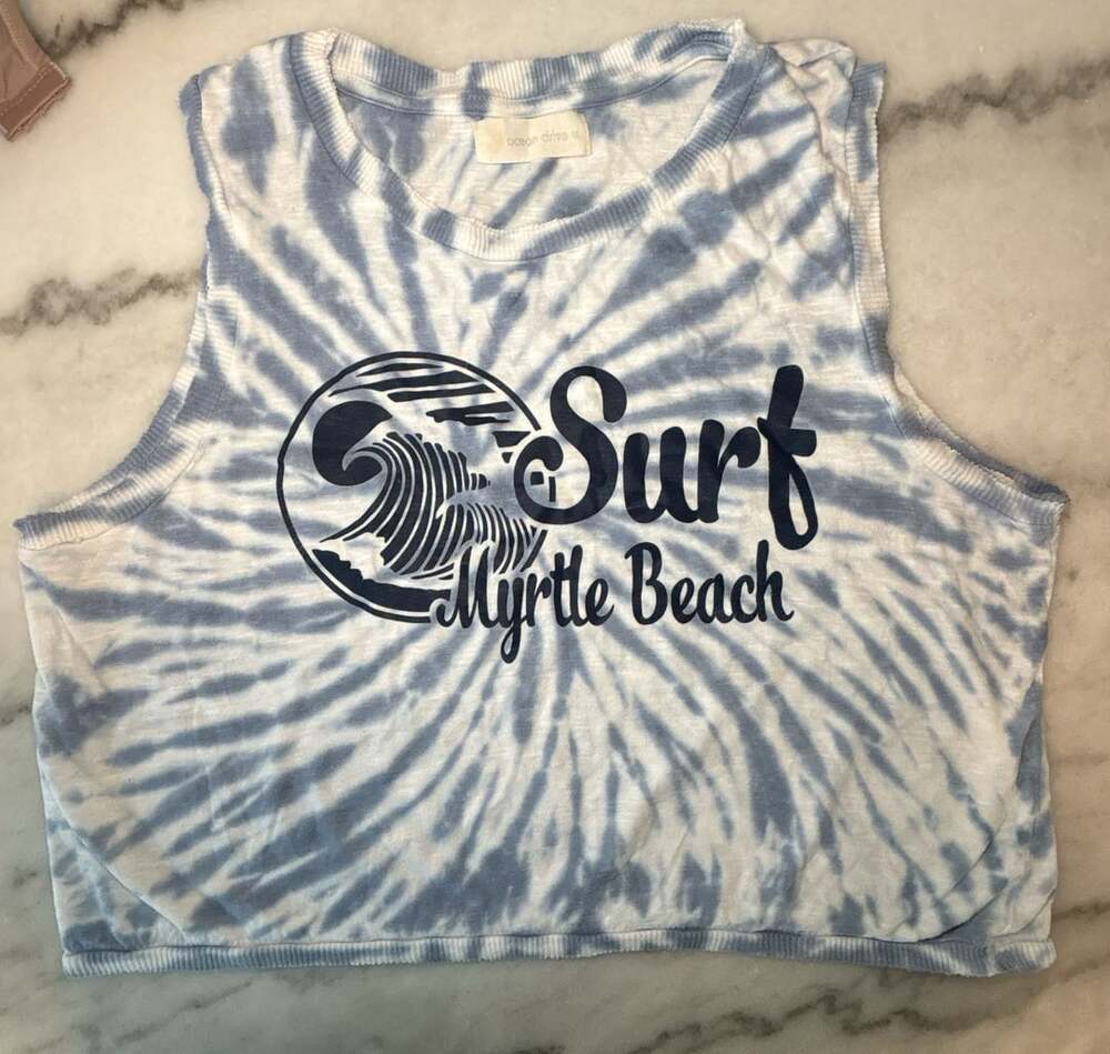 Ocean Drive Surf Myrtle Beach Tie Dye Crop Tank Top Blue White